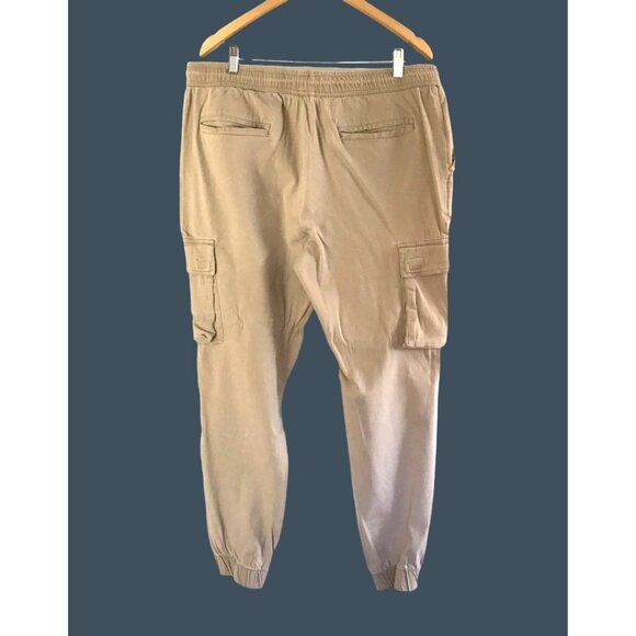 AND NOW THIS-MENS KHAKI ELASTIC WAIST TAPPER LEG SIDE POCKET CARGO PANTS SIZE XL - Picture 2 of 6
